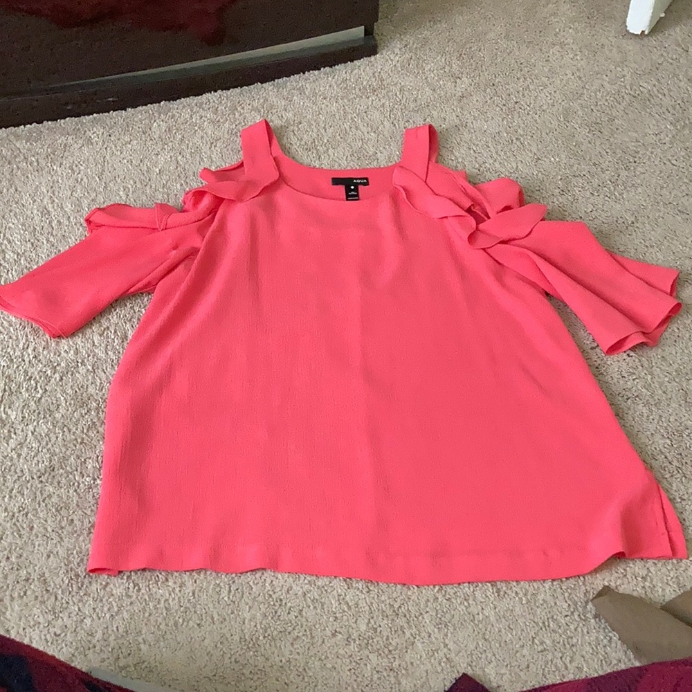 Aqua cold shoulder pink top